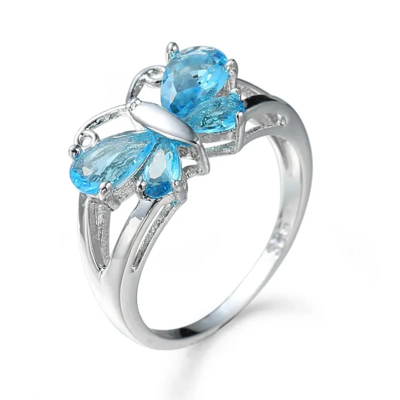 Sea Blue Crystal & Silvertone Butterfly Ring made by Zulily