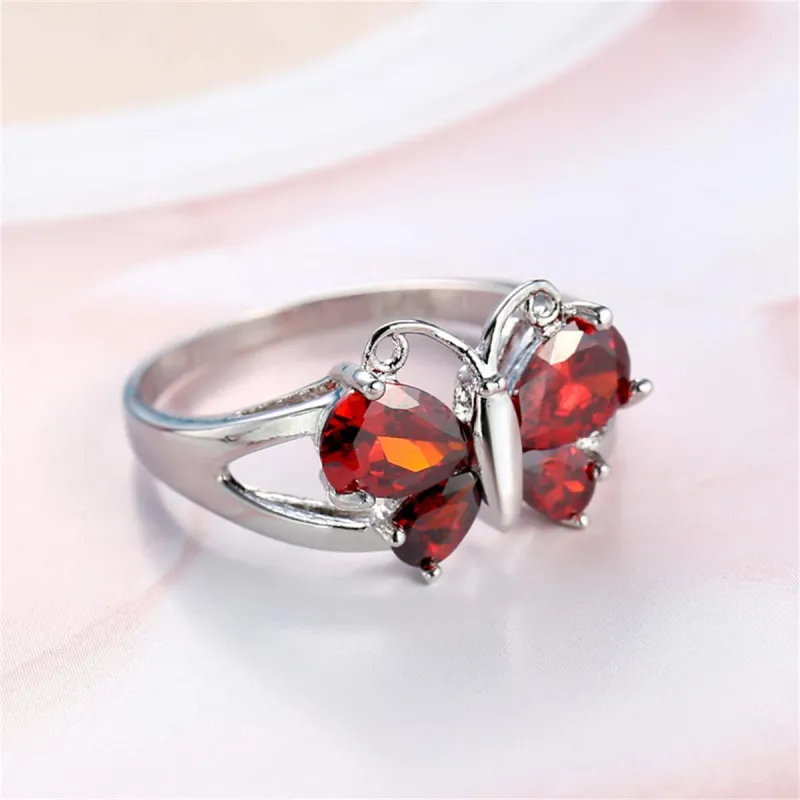 Red Crystal & Silvertone Butterfly Ring made by Zulily