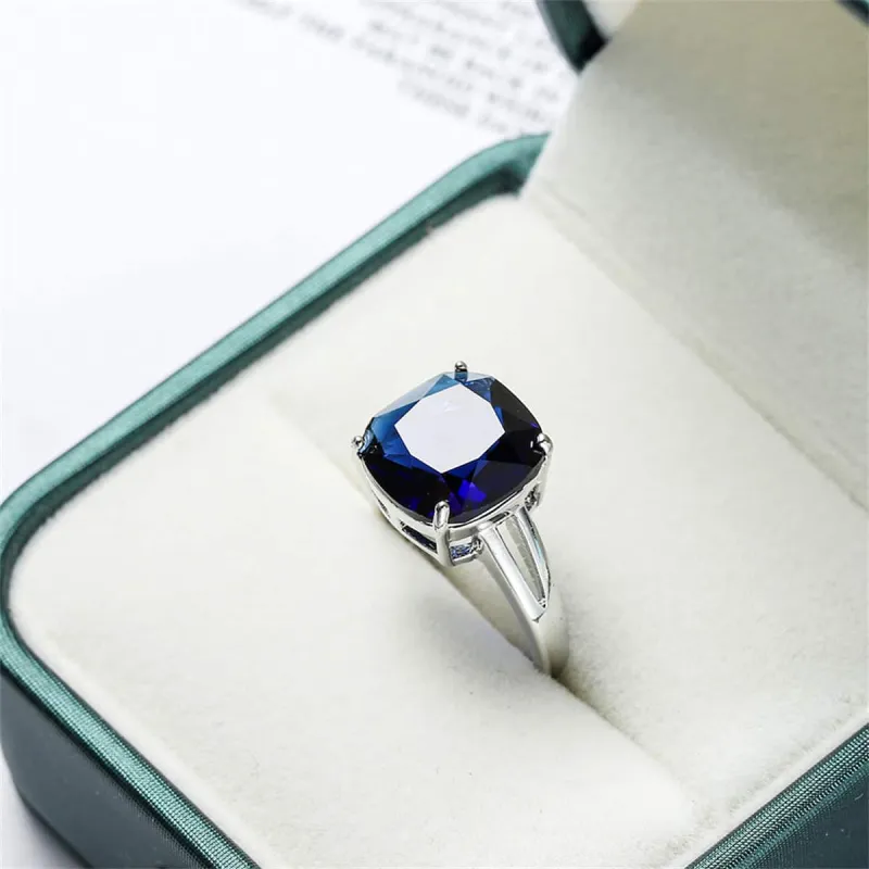 Navy Crystal & Silvertone Cushion-Cut Solitaire Ring made by Zulily