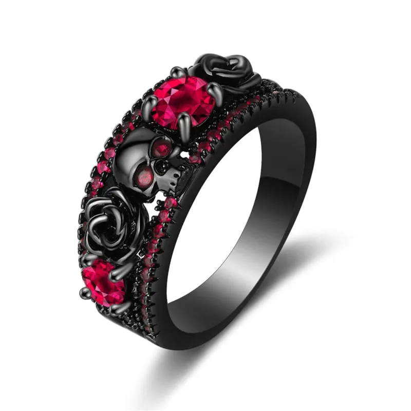 Red Crystal & Cubic Zirconia Skull Rose Ring made by Zulily