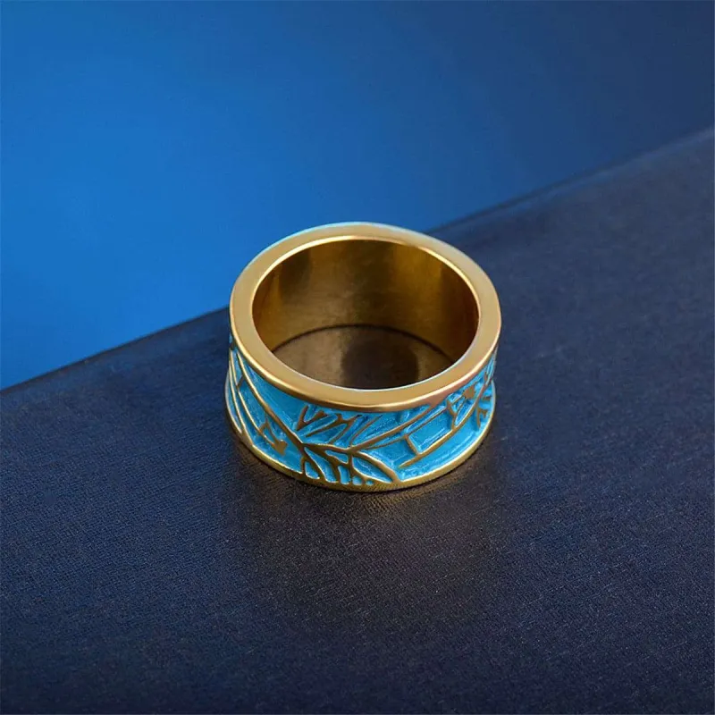Blue Enamel & Goldtone Branch Band Ring made by Zulily
