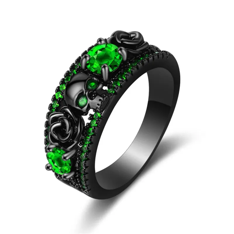 Green Crystal & Cubic Zirconia Skull Rose Ring made by Zulily