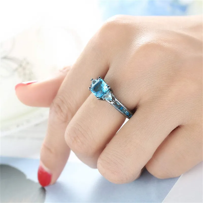 Sea Blue Crystal & Black-Tone Prong-Set Ring made by Zulily
