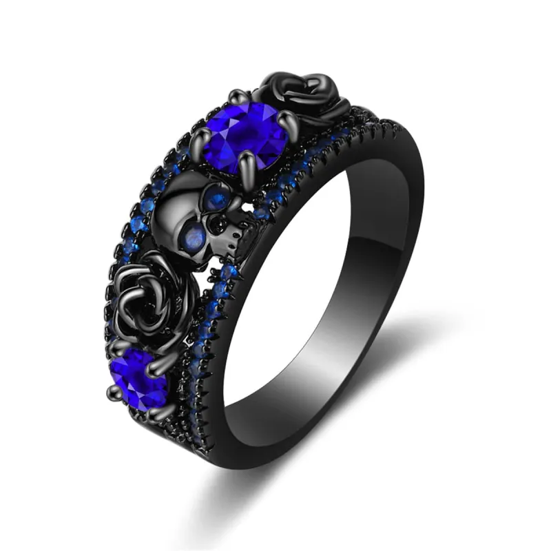 Blue Crystal & Cubic Zirconia Skull Rose Ring made by Zulily
