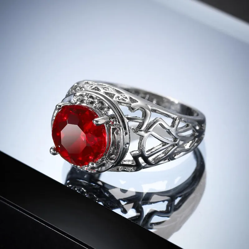 Red Crystal & Silvertone Filigree Cocktail Ring made by Zulily