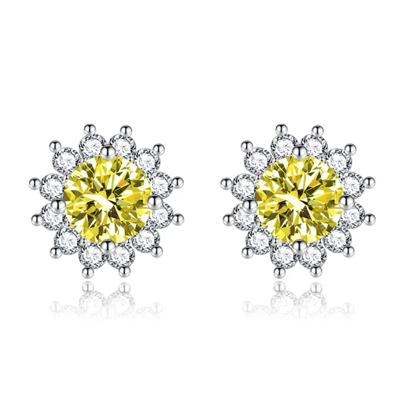 Yellow Crystal & Cubic Zirconia Silvertone Flower Stud Earrings made by Zulily