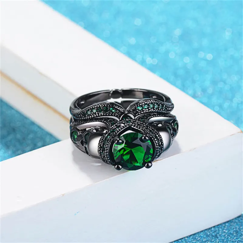 Green Crystal & Cubic Zirconia Skull Heart Ring Set made by Zulily