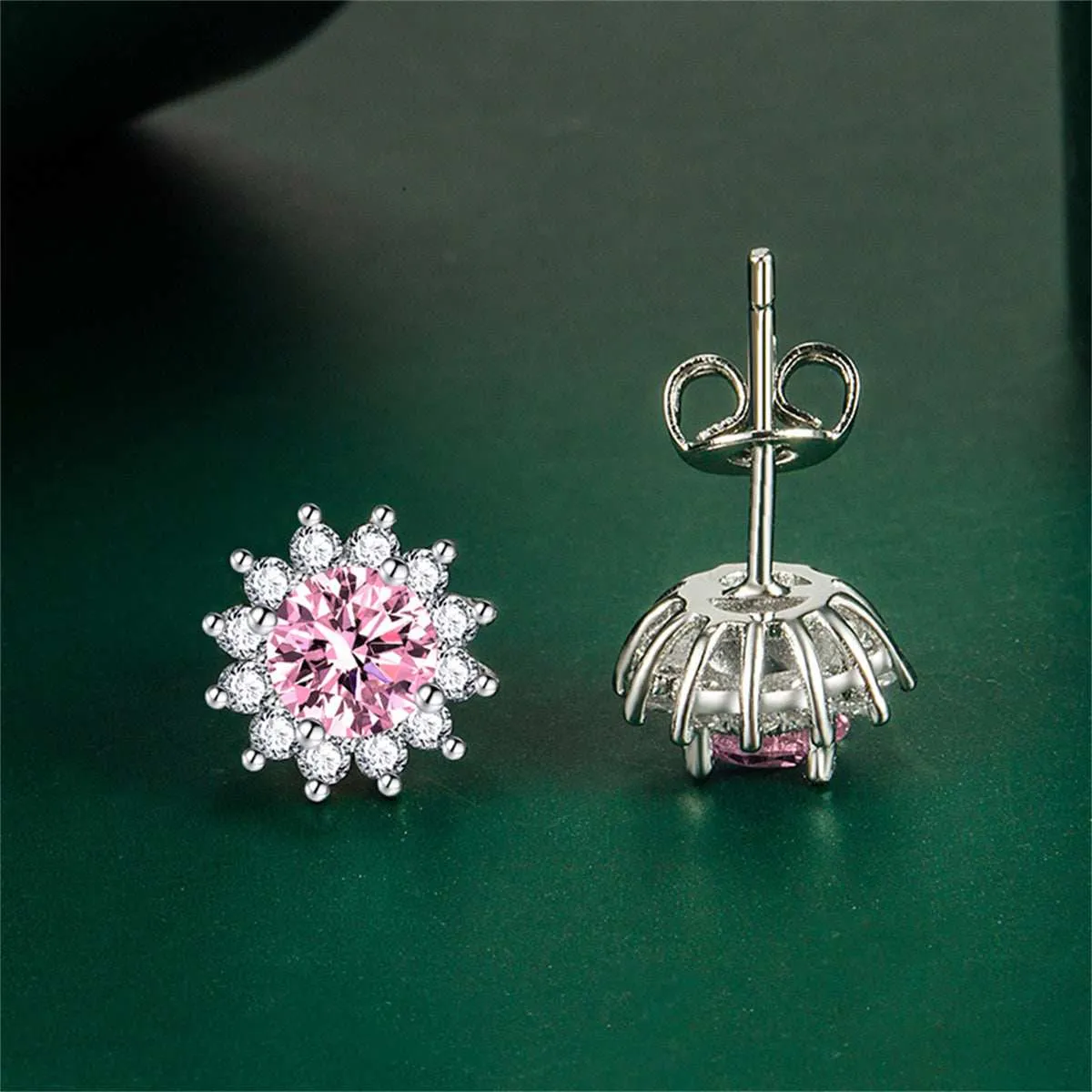 Pink Crystal & Cubic Zirconia Silvertone Flower Stud Earrings sold by Zulily product image thumbnail 3