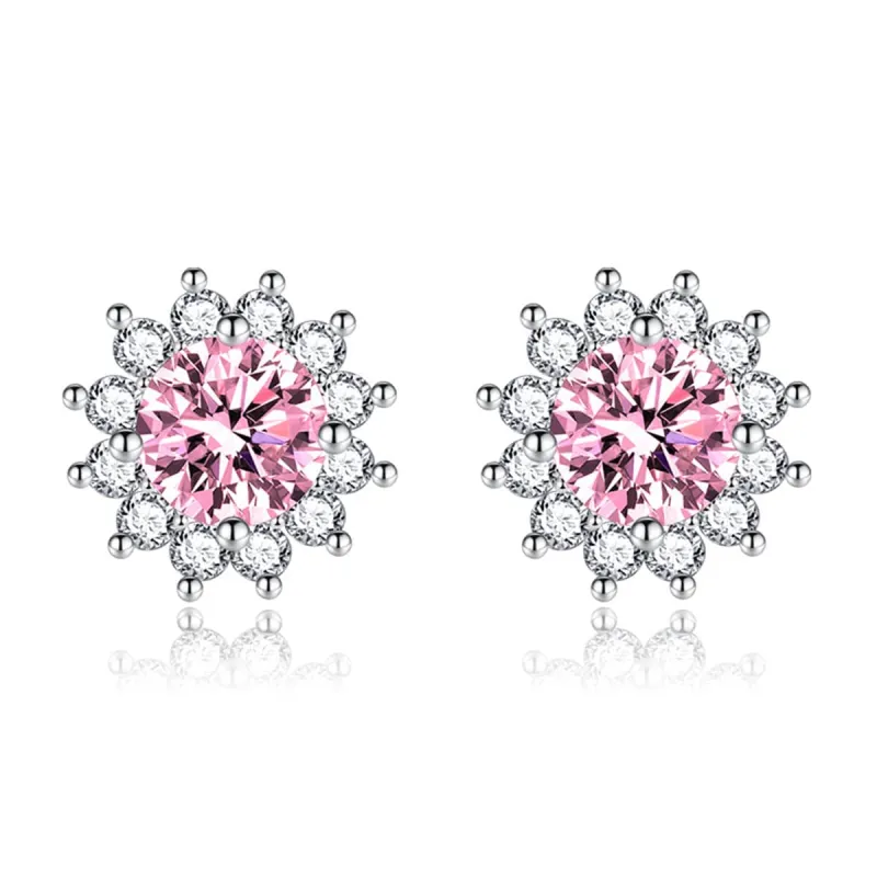 Pink Crystal & Cubic Zirconia Silvertone Flower Stud Earrings made by Zulily