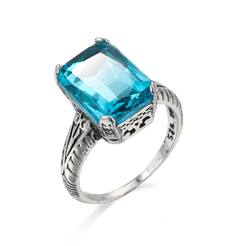 Sea Blue Crystal & Silvertone Radiant-Cut Ring made by Zulily