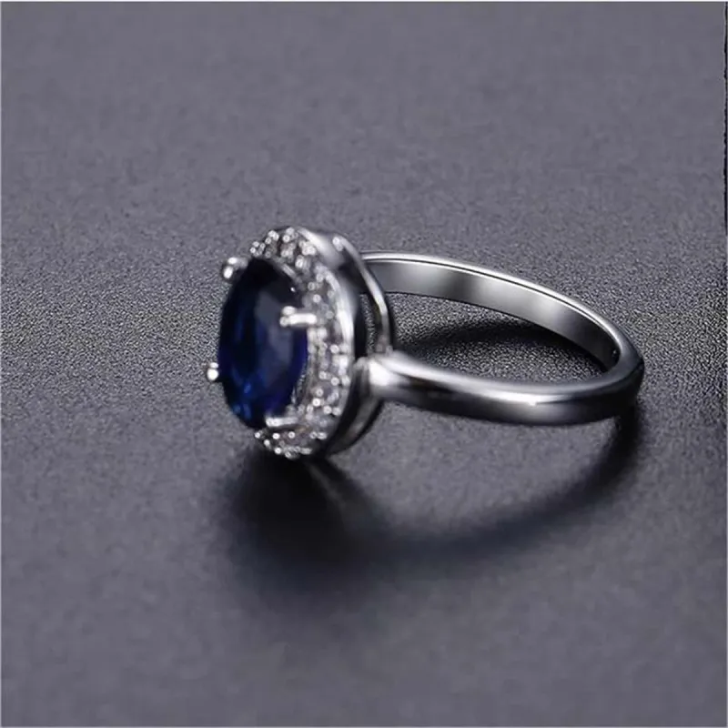 Blue Crystal & Cubic Zirconia Silvertone Halo Oval Ring made by Zulily
