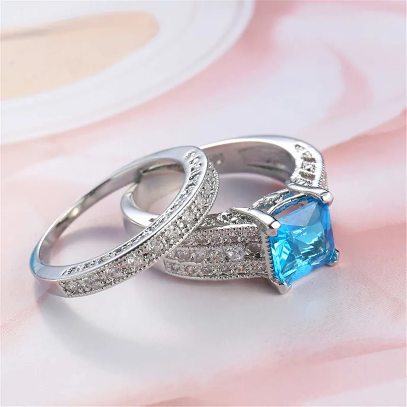 Sea Blue Crystal & Cubic Zirconia Band Ring Set made by Zulily