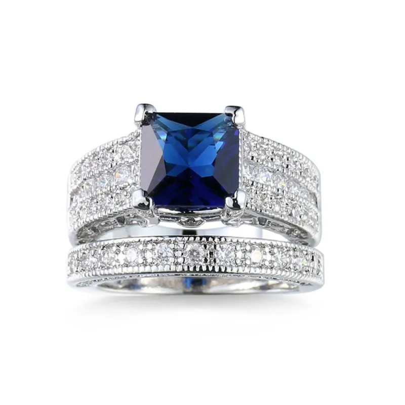 Navy Crystal & Cubic Zirconia Band Ring Set made by Zulily