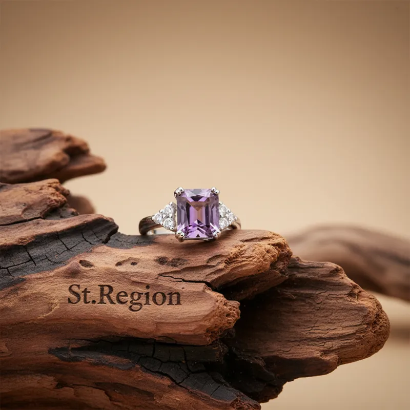 Purple Crystal & Cubic Zirconia Silvertone Princess-Cut Ring made by Zulily