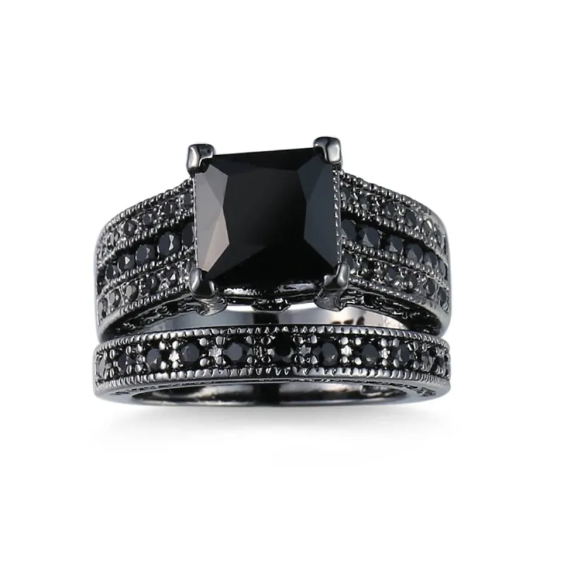 Black Crystal & Cubic Zirconia Band Ring Set made by Zulily