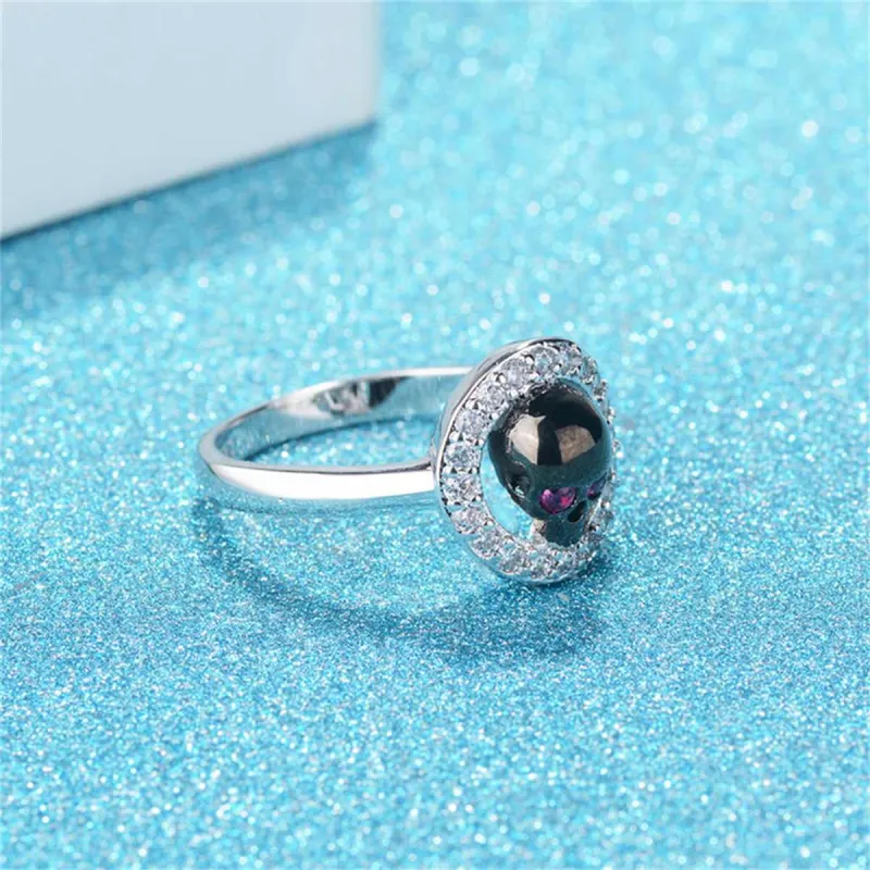 Cubic Zirconia & Silvertone Skull Hola Ring made by Zulily