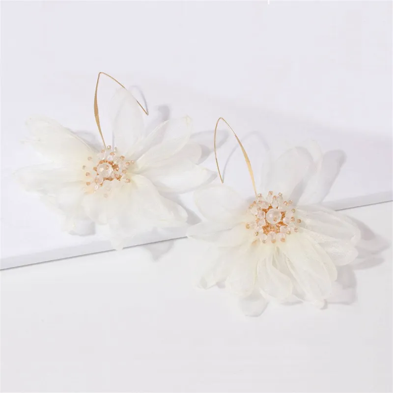 Black Polyster & Acrylic Goldtone Flower Huggie Earring made by Zulily