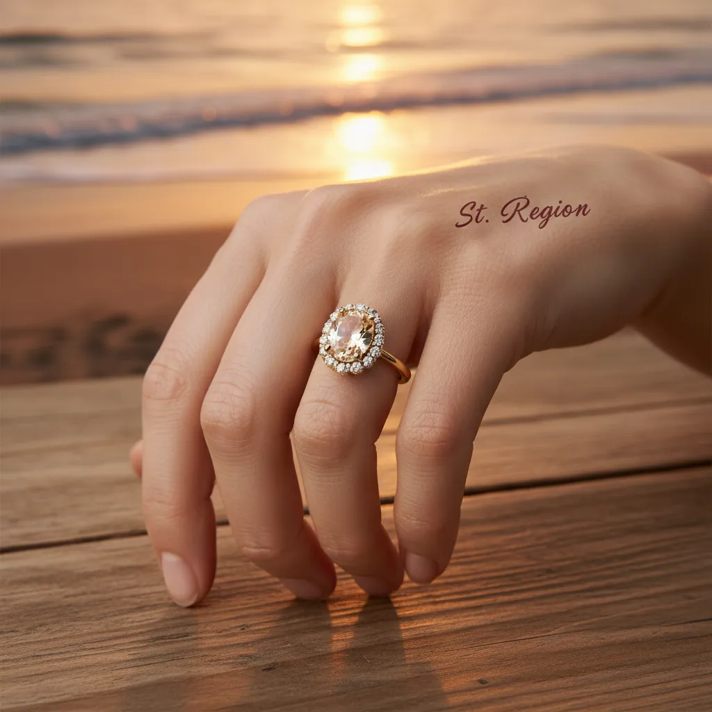 Champagne Crystal & Cubic Zirconia Pavé Halo Oval-Cut Ring sold by Zulily product image thumbnail 5