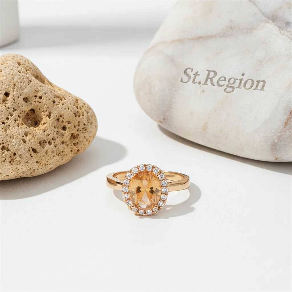 Champagne Crystal & Cubic Zirconia Pavé Halo Oval-Cut Ring sold by Zulily product image thumbnail 3