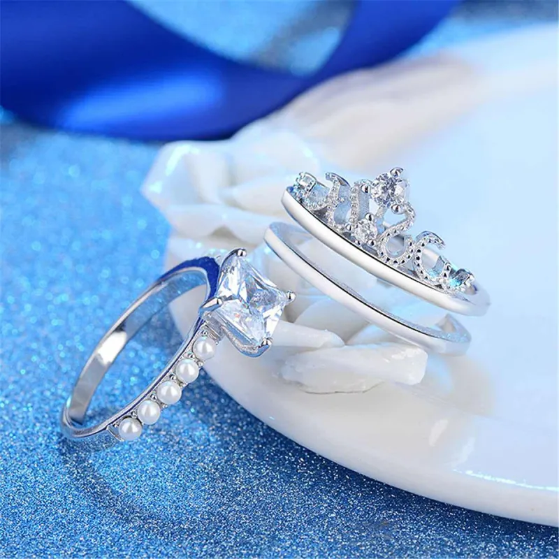 Crystal & Pearl Silvertone Princess-Cut Ring & Band Set made by Zulily