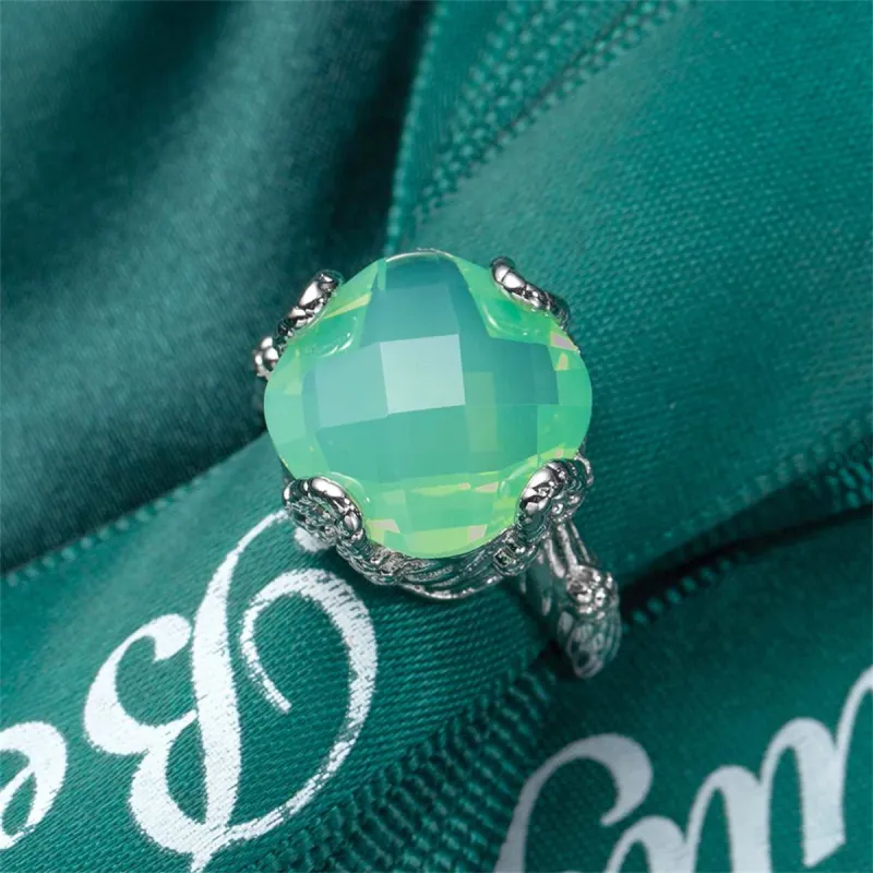 Green Crystal & Silvertone Ring made by Zulily
