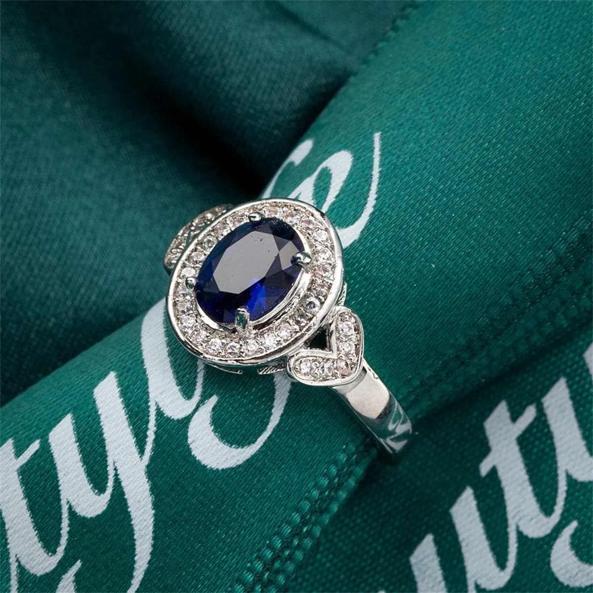 Navy Crystal & Cubic Zirconia Silvertone Heart Hola Ring sold by Zulily product image thumbnail 3