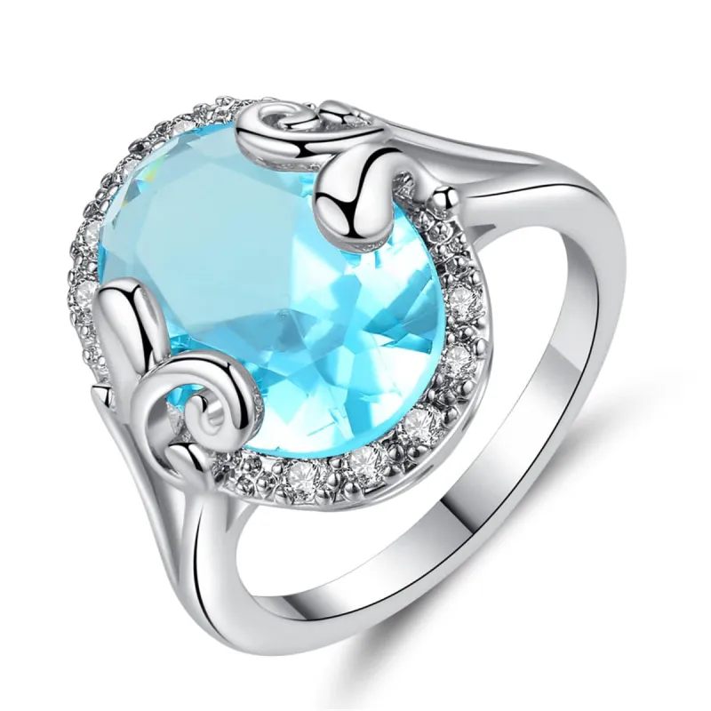 Blue Topaz & Cubic Zirconia Oval Halo Ring made by Zulily