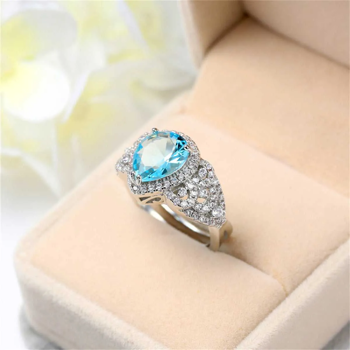 Sea Blue Crystal & Cubic Zirconia Teardrop-Cut Ring sold by Zulily product image thumbnail 3