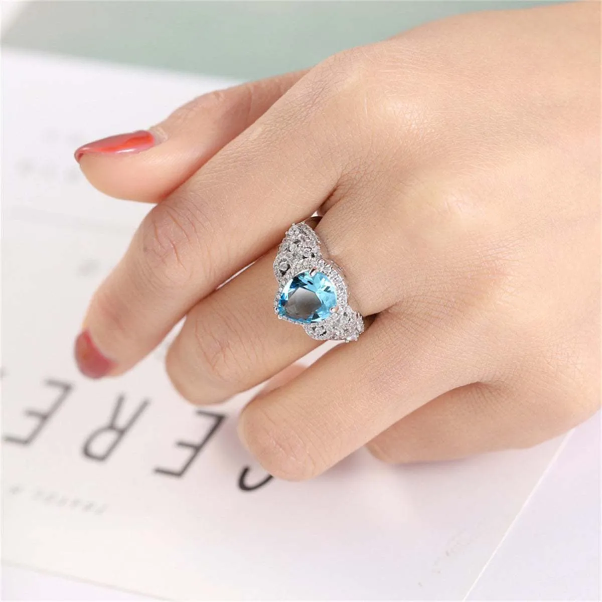 Sea Blue Crystal & Cubic Zirconia Teardrop-Cut Ring sold by Zulily product image thumbnail 2