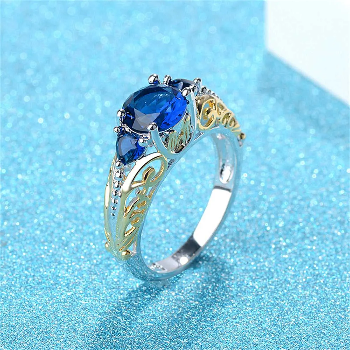 Navy Crystal & Two-Tone Heart-Cut Ring sold by Zulily product image thumbnail 2