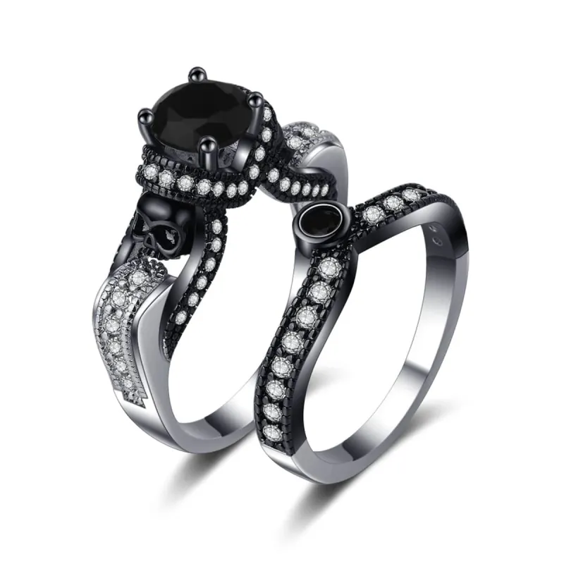Black Crystal & Cubic Zirconia Two-Tone Skull Ring Set made by Zulily