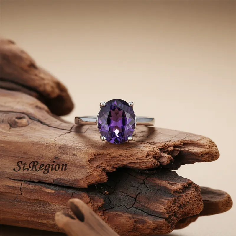 Purple Crystal & Silvertone Oval-Cut Solitaire Ring made by Zulily
