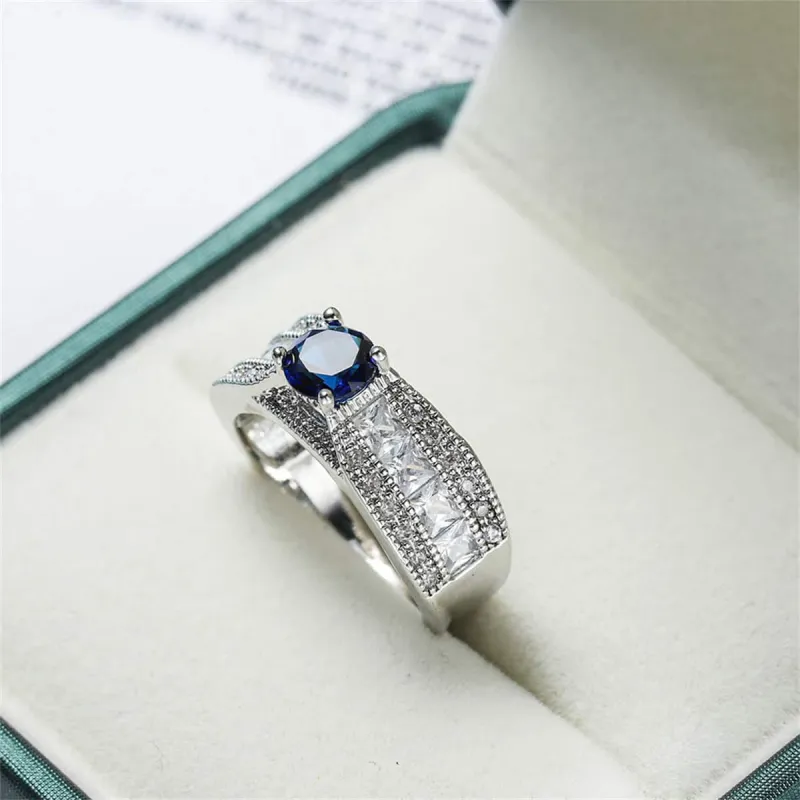 Navy Crystal & Cubic Zirconia Pavé Layered-Band Round-Cut Ring made by Zulily