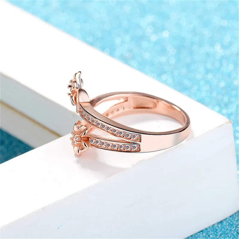 Clear Cubic Zirconia & Rose Goldtone Flower Bypass Ring made by Zulily