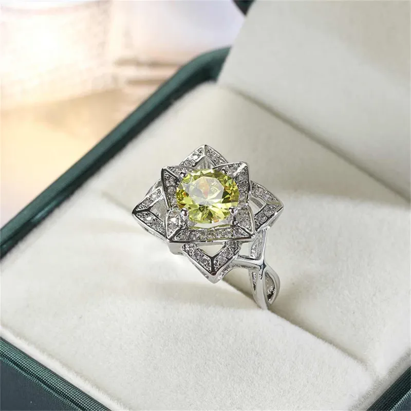 Yellow Crystal & Cubic Zirconia Geometric Floral Round-Cut Ring made by Zulily