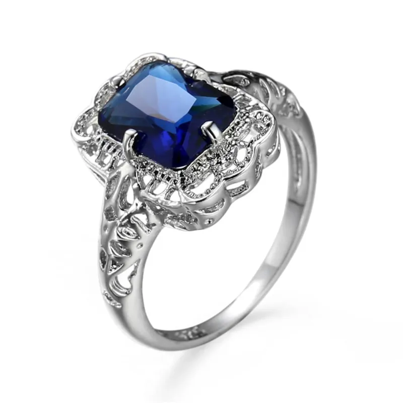 Navy Crystal & Silvertone Radiant-Cut Ring made by Zulily