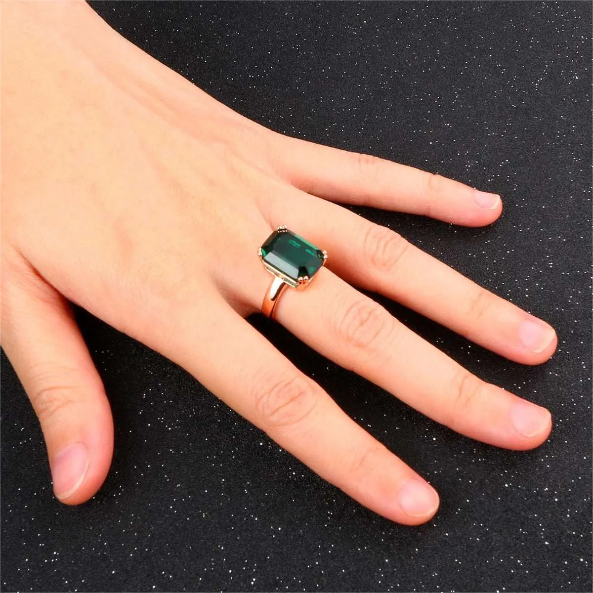 Green Crystal & Rose Goldtone Emerald-Cut Ring sold by Zulily product image thumbnail 2