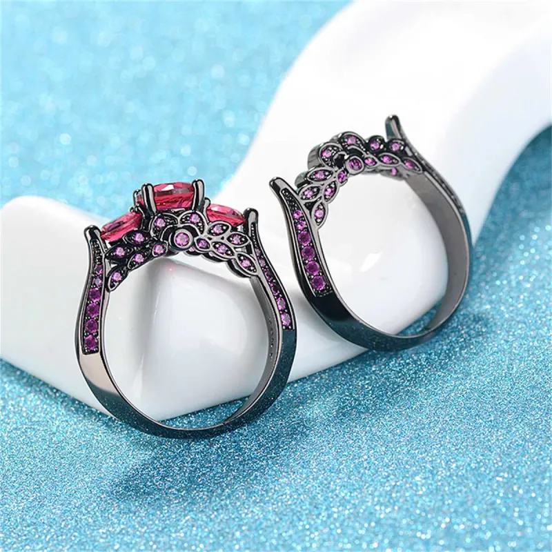 Red Crystal & Cubic Zirconia Botanical Ring Set made by Zulily