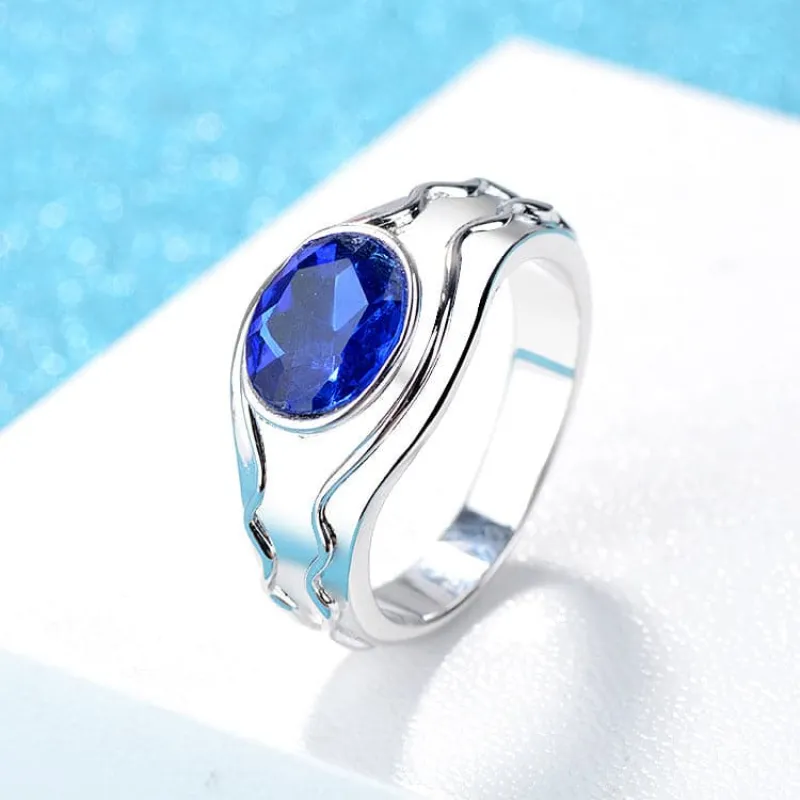 Blue Oval Crystal & Silvertone Band Ring made by Zulily