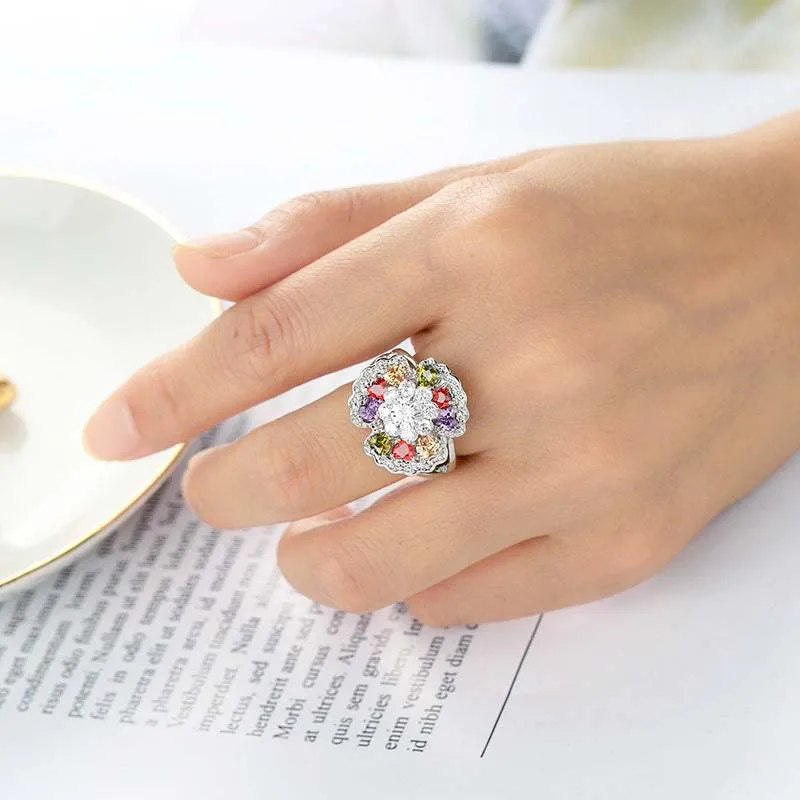 Colorful Cubic Zirconia Ornate Floral Ring made by Zulily