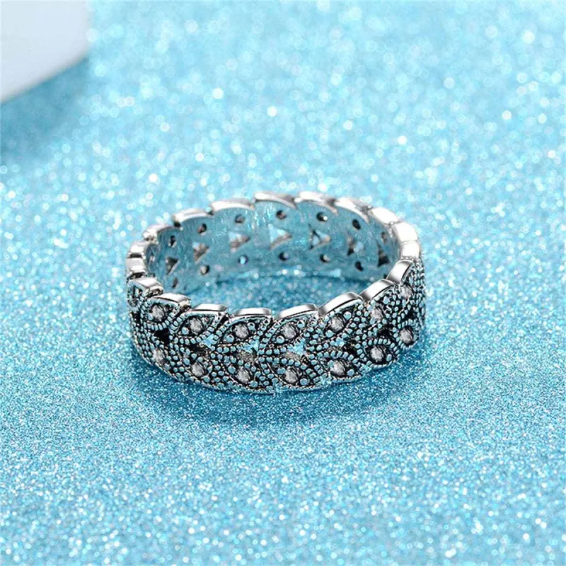 Cubic Zirconia & Silvertone Leaves Band Ring made by Zulily