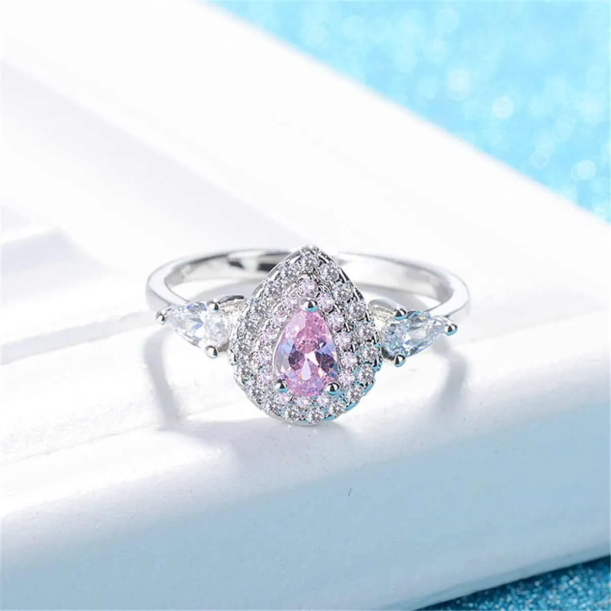 Pink Crystal & Cubic Zirconia Pear-Cut Ring sold by Zulily product image thumbnail 4