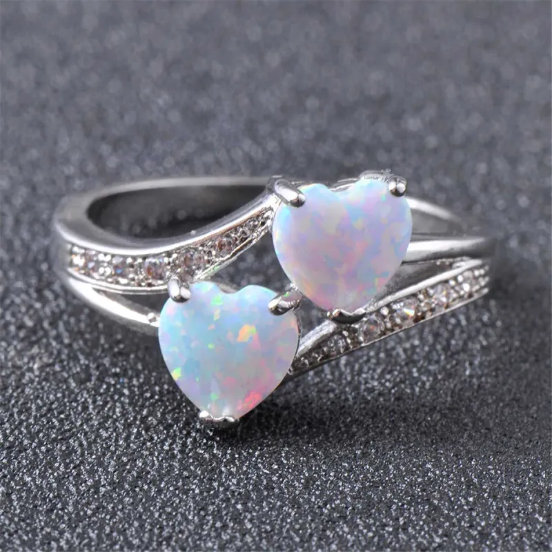 Opal & Cubic Zirconia Double-Heart Ring made by Zulily