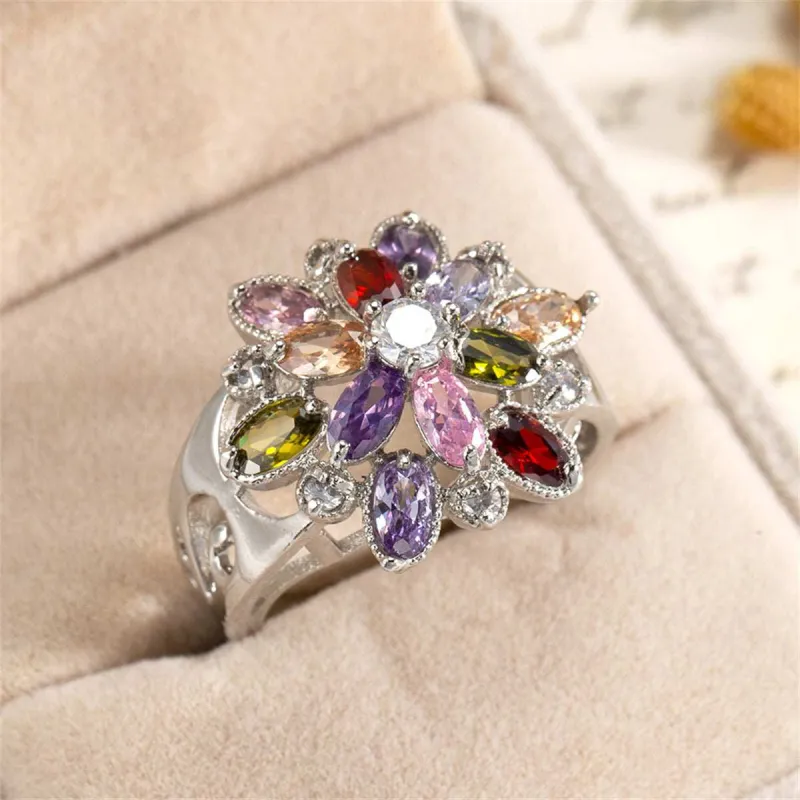 Jewel-tone Crystal & Cubic Zirconia Oval-Cut Flower Ring made by Zulily