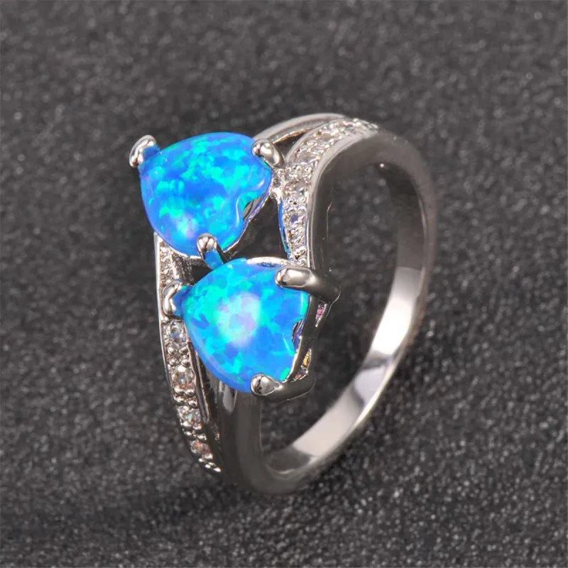 Blue Opal & Cubic Zirconia Double-Heart Ring made by Zulily