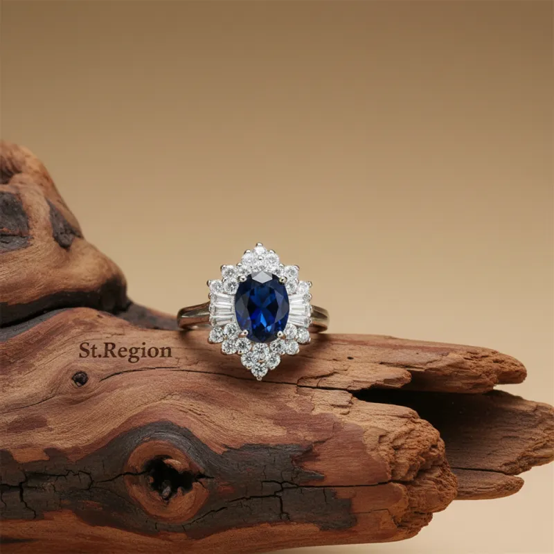 Navy Crystal & Cubic Zirconia Silvertone Flower Ring made by Zulily
