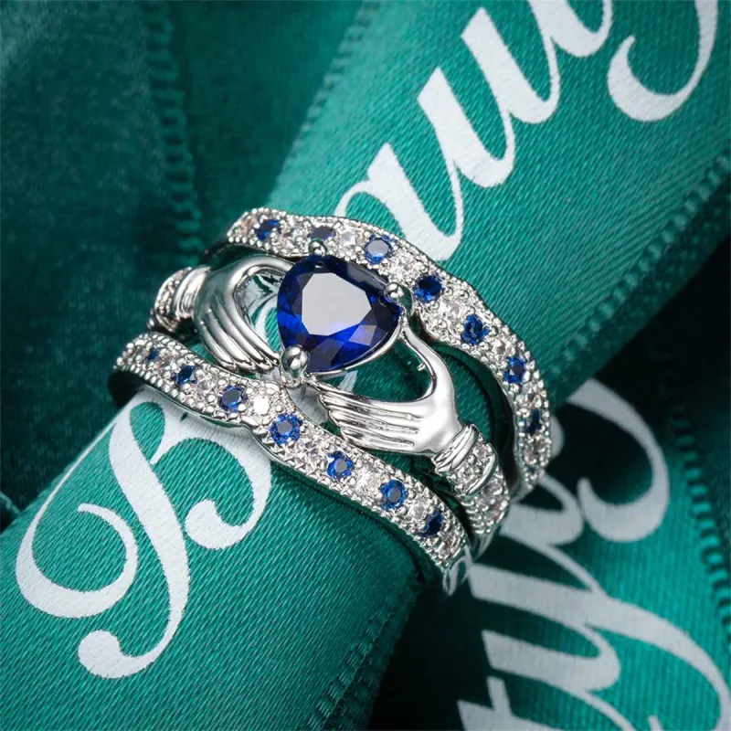 Navy Crystal & Cubic Zirconia Claddagh Fitted Ring Set made by Zulily