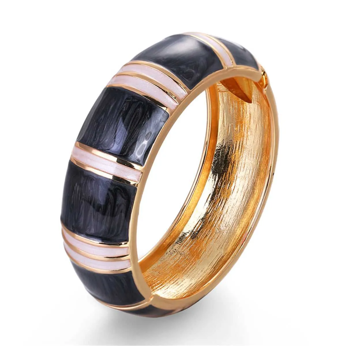 Black Enamel & Goldtone Bamboo Bangle sold by Zulily