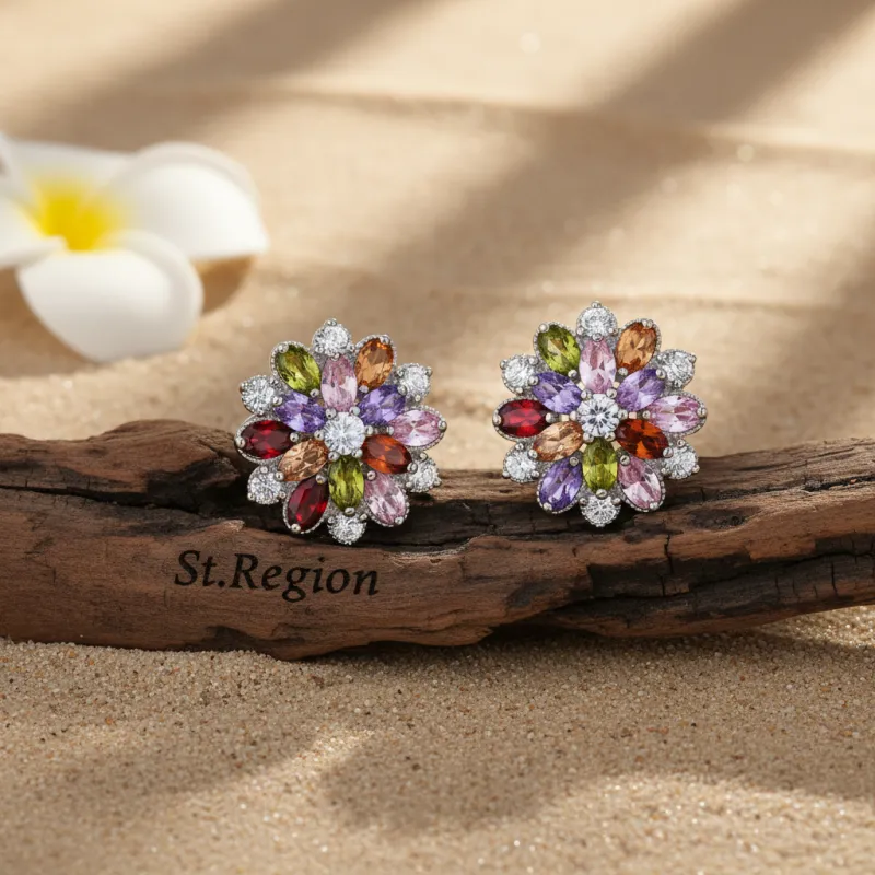Green Crystal & Cubic Zirconia Floral Stud Earring made by Zulily