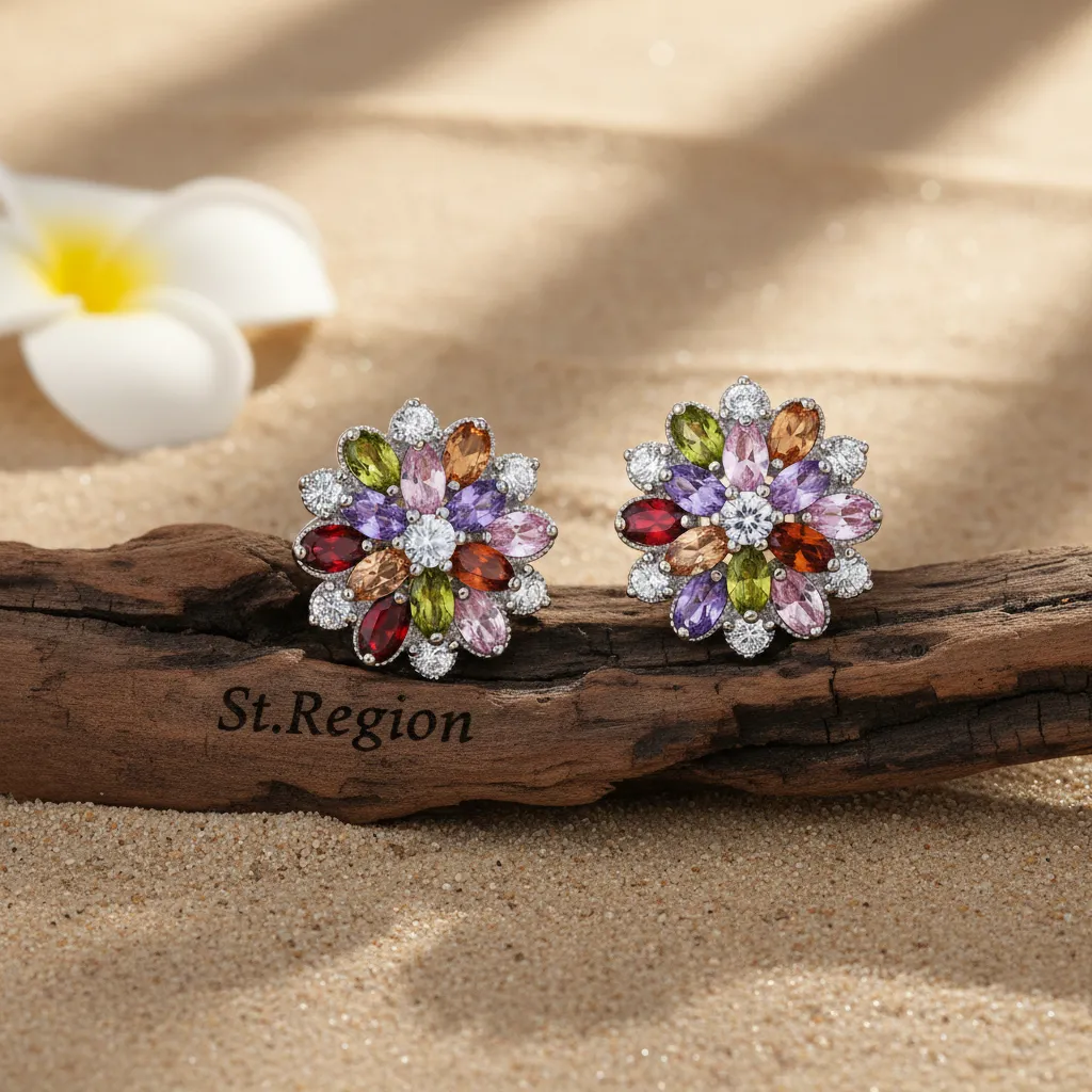 Green Crystal & Cubic Zirconia Floral Stud Earring sold by Zulily